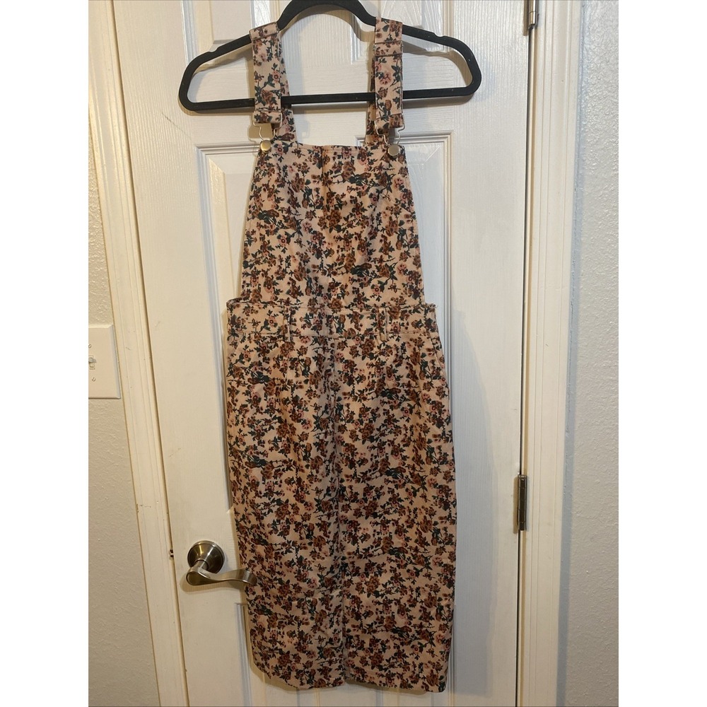 Shein Overall Dress Pink Floral Size Petite M Pockets Mini Adjustable